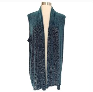 Susan Graver Teal Green Sleeveless Cardigan 1X Open Front Vest Overpiece